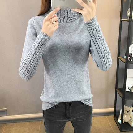 Women Knitted Sweaters Pullovers Turtleneck Long Sleeve