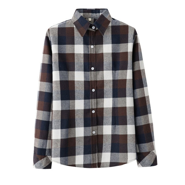 Women Plaid Shirt Checks Flannel Shirts Female Long Sleeve Blouse