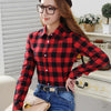 Image of Women Plaid Shirt Checks Flannel Shirts Female Long Sleeve Blouse