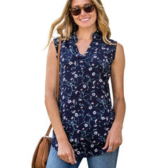 Chiffon Women Blouses Vintage Floral Print Blouse Sexy V Neck Sleeveless