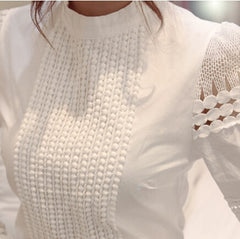 Summer New Women Blouses Slim Bottoming Long-sleeved White Shirt