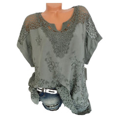 Short Sleeve Women's Blouses And Loose White Lace Patchwork Shirt