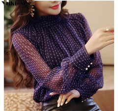 long sleeve women chiffon blouses for plus size ladies