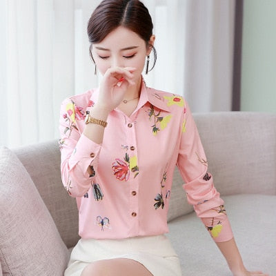 Long Sleeve Shirts Women Blouse Autumn Lapel Office Ladies Button