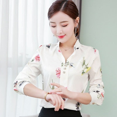 Long Sleeve Shirts Women Blouse Autumn Lapel Office Ladies Button