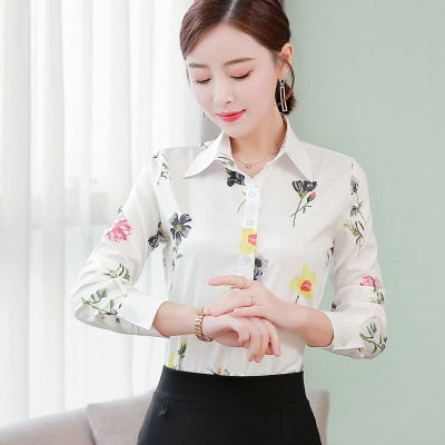 Long Sleeve Shirts Women Blouse Autumn Lapel Office Ladies Button