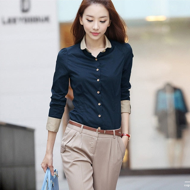 Long Sleeve Shirts Women Blouse Autumn Lapel Office Ladies Button