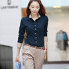 Image of Long Sleeve Shirts Women Blouse Autumn Lapel Office Ladies Button