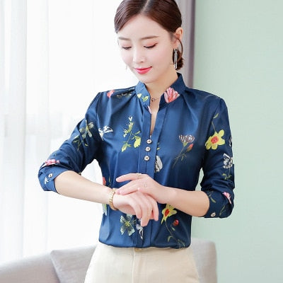 Long Sleeve Shirts Women Blouse Autumn Lapel Office Ladies Button