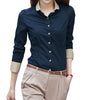 Image of Long Sleeve Shirts Women Blouse Autumn Lapel Office Ladies Button