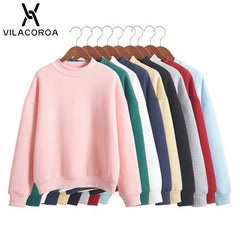 9 Colors Winter Grey Hoodie Round Neck Long Sleeve Velvet Warm Sweatshirts
