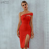 Image of Summer Sexy Elegant Black One Shoulder Midi Celebrity Runway Party Dresses