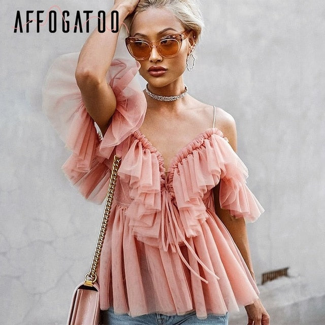 Sexy v neck off shoulder peplum blouse top