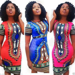 African Dress Women Boho Floral Sleeveless Dashiki