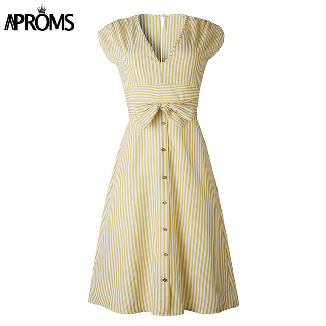 Vintage Stripe Print Midi Dress