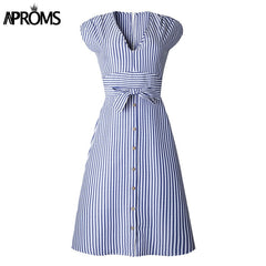 Vintage Stripe Print Midi Dress