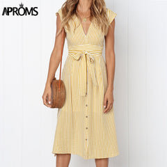 Vintage Stripe Print Midi Dress