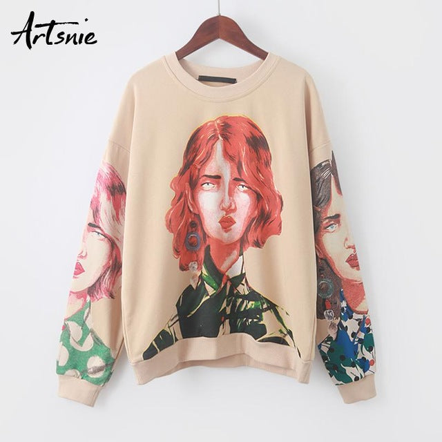 women O-neck long sleeve pullover knitted over-sized hoodie sweatshirts