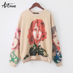 women O-neck long sleeve pullover knitted over-sized hoodie sweatshirts