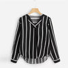 Image of Autumn Long Sleeve V Neck Irregular Stripe Shirt for Women Blouses