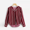 Image of Autumn Long Sleeve V Neck Irregular Stripe Shirt for Women Blouses