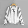 Image of Autumn Long Sleeve V Neck Irregular Stripe Shirt for Women Blouses