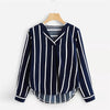 Image of Autumn Long Sleeve V Neck Irregular Stripe Shirt for Women Blouses