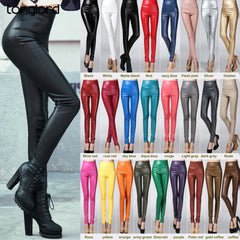 Female Sexy Elastic Stretch Faux Leather Skinny Pencil Pant