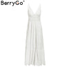 Image of BerryGo White pearls sexy women summer dress 2019 Hollow out embroidery maxi cotton dresses Evening party long ladies vestidos