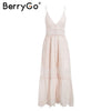 Image of BerryGo White pearls sexy women summer dress 2019 Hollow out embroidery maxi cotton dresses Evening party long ladies vestidos