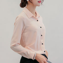Long Sleeve Lapel White Blouse Office Ladies Work Blouses