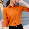 Image of Long Sleeve Lapel White Blouse Office Ladies Work Blouses
