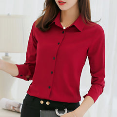 Long Sleeve Lapel White Blouse Office Ladies Work Blouses