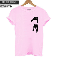 100% cotton cat print women T shirt casual short sleeve