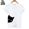 Image of 100% cotton cat print women T shirt casual short sleeve