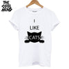 Image of 100% cotton cat print women T shirt casual short sleeve