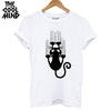 Image of 100% cotton cat print women T shirt casual short sleeve