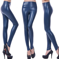 Women Hot Sexy Black Wet Look Faux Leather Leggings Slim Shiny Pants