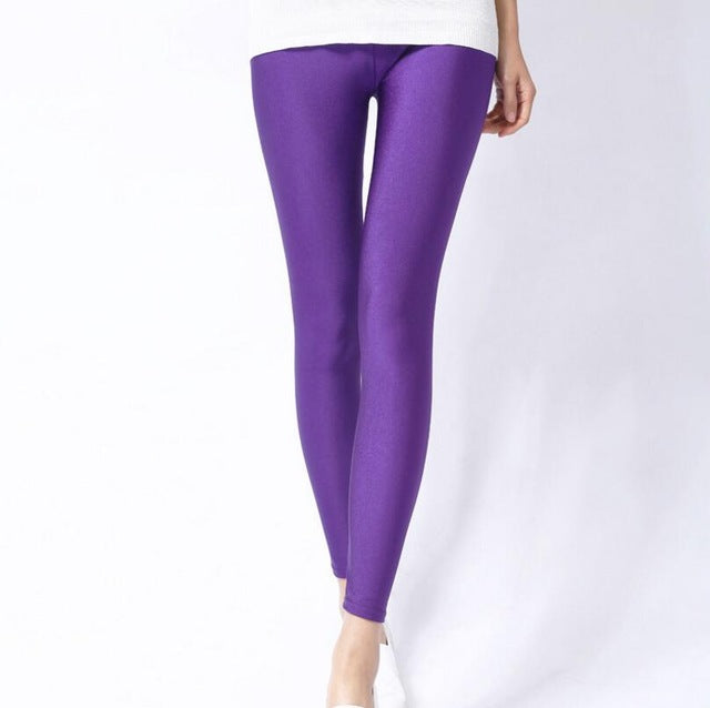 Women Shiny Pant Leggings Hot Selling Leggings Solid Color Fluorescent