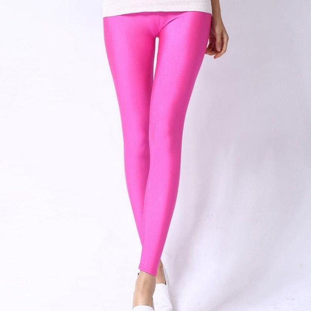Women Shiny Pant Leggings Hot Selling Leggings Solid Color Fluorescent