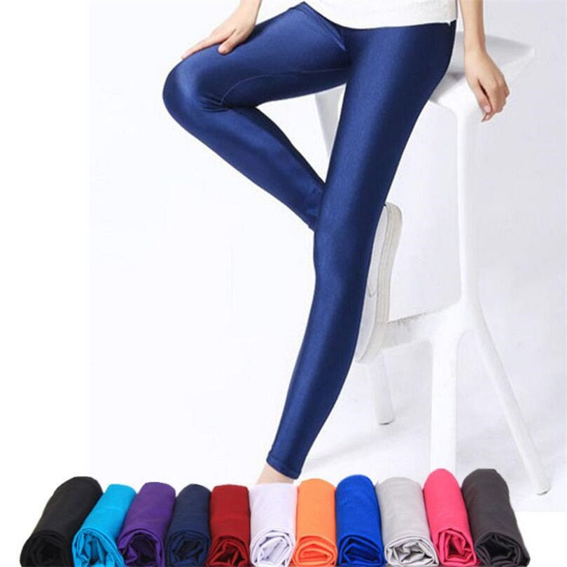 Women Shiny Pant Leggings Hot Selling Leggings Solid Color Fluorescent