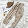 Image of Fashion Lace Up High Waist Ankle Length Loose Plaid Harem Pants