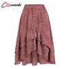 Image of Conmoto 2019 High Waist Flounce Beach Women Skirts Polka Dot Feminino Summer Skirts Ruffles Asymmetrical Elegant Midi Skirt