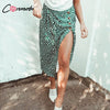 Image of Conmoto High Waist Split Midi Skirts Women Button Green Leopard Dot Print Casual Chic Summer Skirt Sexy High Fashion Boho Skirt