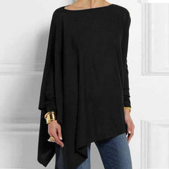 Cotton Irregular Womens And Blouses Casual O Neck Long Sleeve