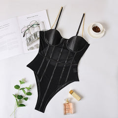 Metal Chain Straps Backless Bodysuits Sexy Bodycon Jumpsuit Fashion Club Party