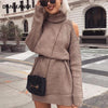 Image of Danjeaner Autumn Winter Turtleneck Off Shoulder Knitted Sweater Dress Women Solid Slim Plus Size Long Pullovers Knitting Jumper