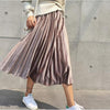 Image of Danjeaner Spring 2019 Women Long Metallic Silver Maxi Pleated Skirt Midi Skirt High Waist Elascity Casual Party Skirt Vintage