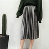 Image of Danjeaner Spring 2019 Women Long Metallic Silver Maxi Pleated Skirt Midi Skirt High Waist Elascity Casual Party Skirt Vintage