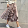 Image of Danjeaner Spring 2019 Women Long Metallic Silver Maxi Pleated Skirt Midi Skirt High Waist Elascity Casual Party Skirt Vintage